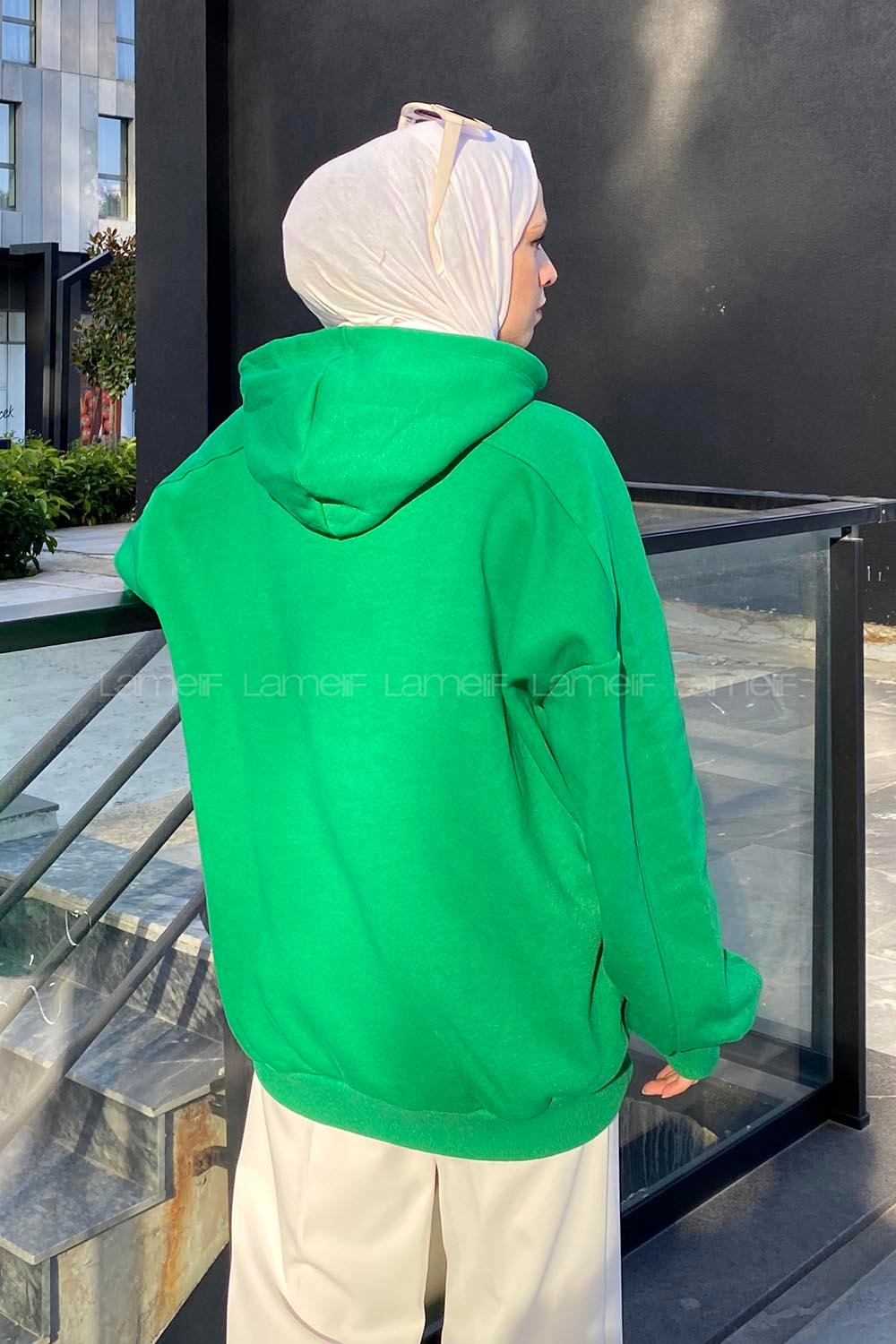 Green Hood Neck Long Arm Unprinted Sweatshirt