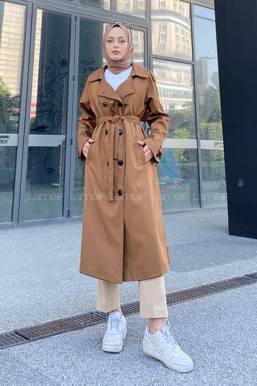 Camel Reglan Sleeveless Arm Without Accessories Poplin Fabric Trench Coat