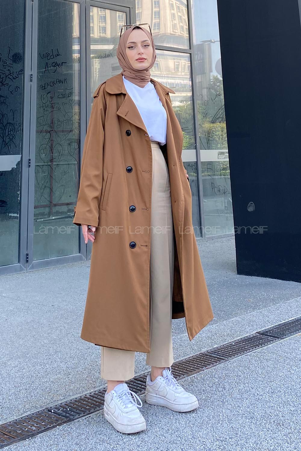 Camel Reglan Sleeveless Arm Without Accessories Poplin Fabric Trench Coat