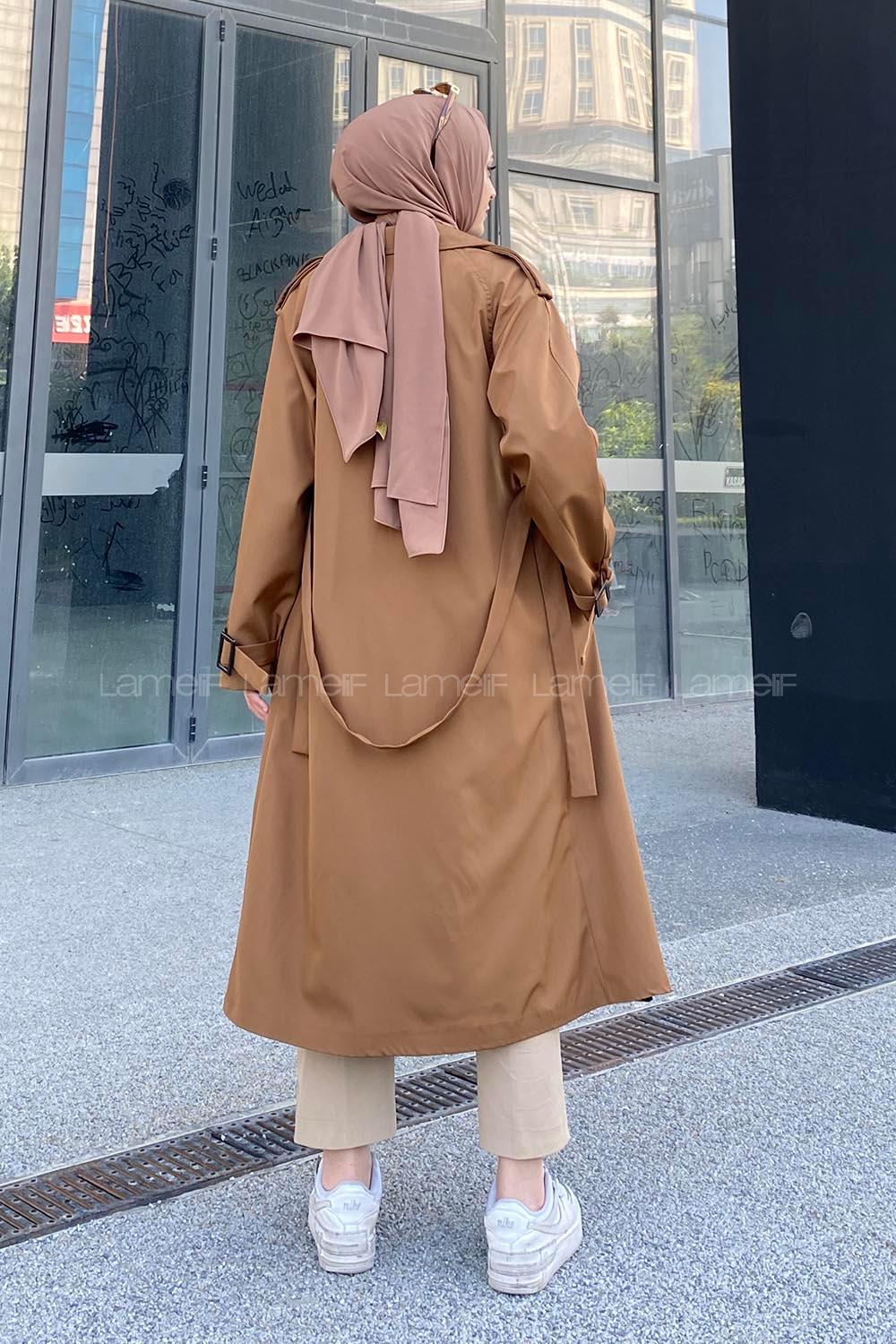 Camel Reglan Sleeveless Arm Without Accessories Poplin Fabric Trench Coat
