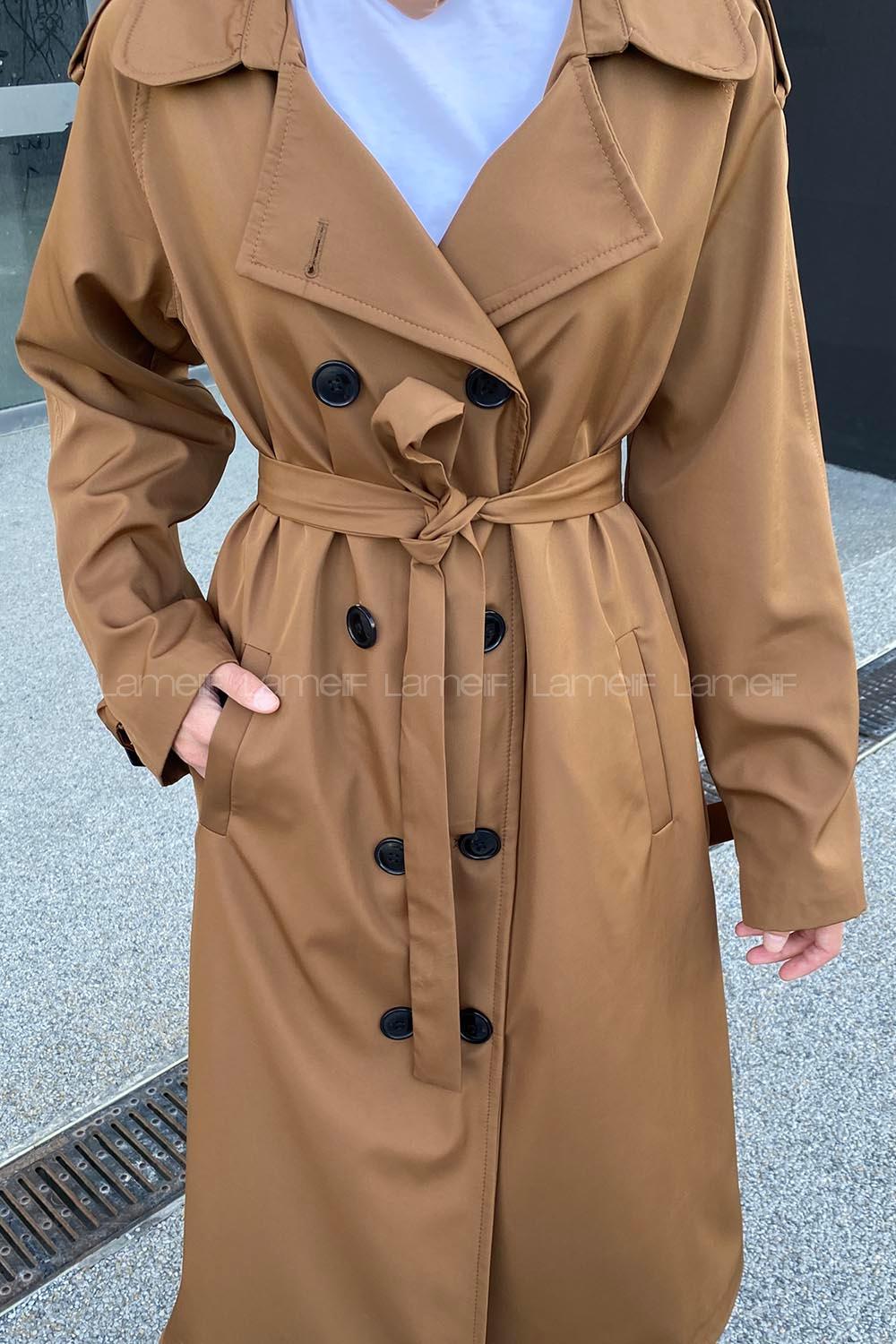 Camel Reglan Sleeveless Arm Without Accessories Poplin Fabric Trench Coat