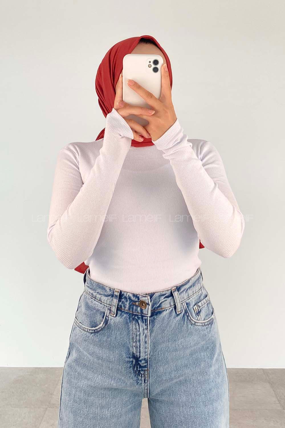 Lamelif Balıkçı Yaka Fitilli Body Beyaz