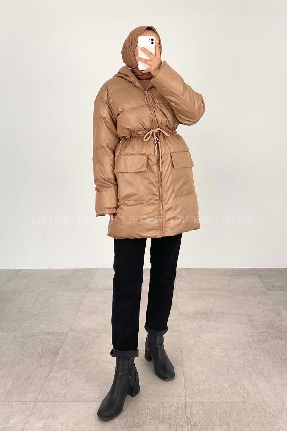 Modalamelif Bel Tünelli Şişme Mont Soft Kahve