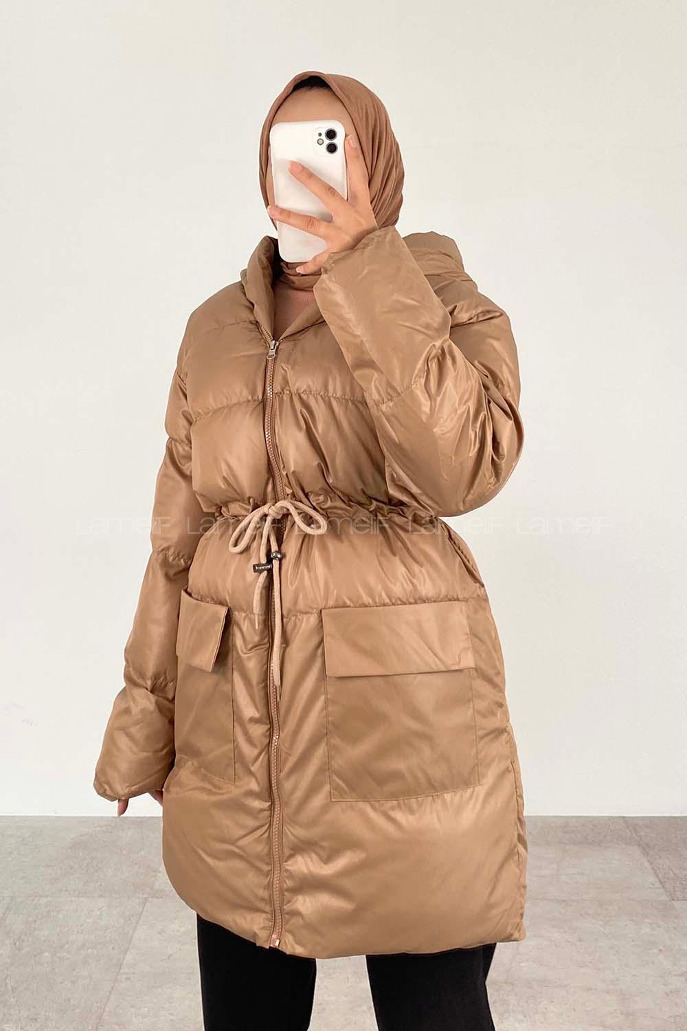 Modalamelif Bel Tünelli Şişme Mont Soft Kahve