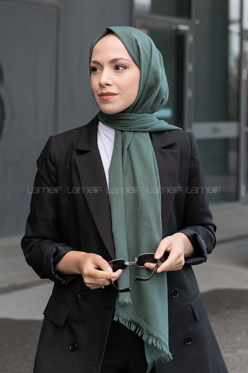 Cagla Green-1 Cotton Fabric Straight Shawl