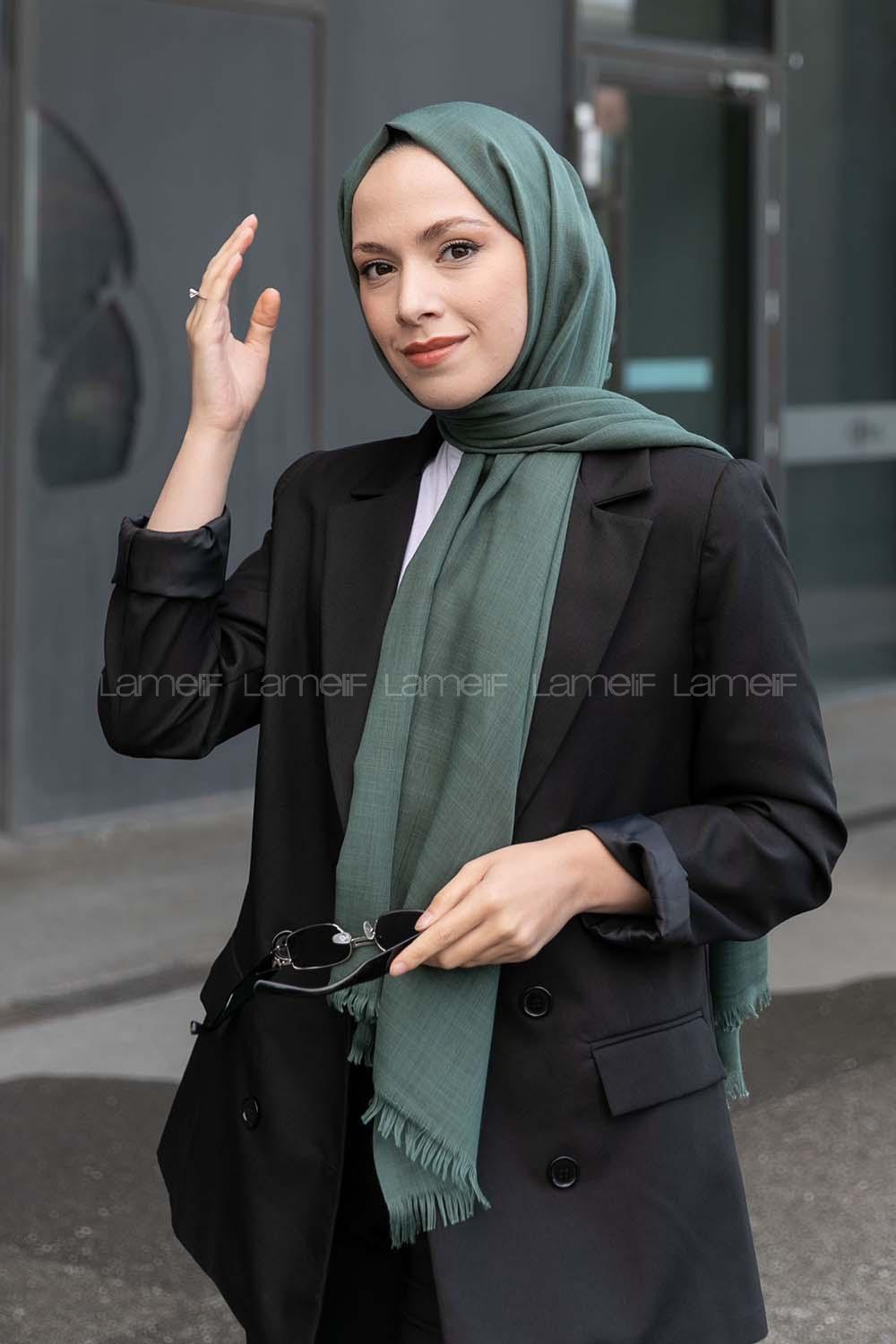 Cagla Green-1 Cotton Fabric Straight Shawl