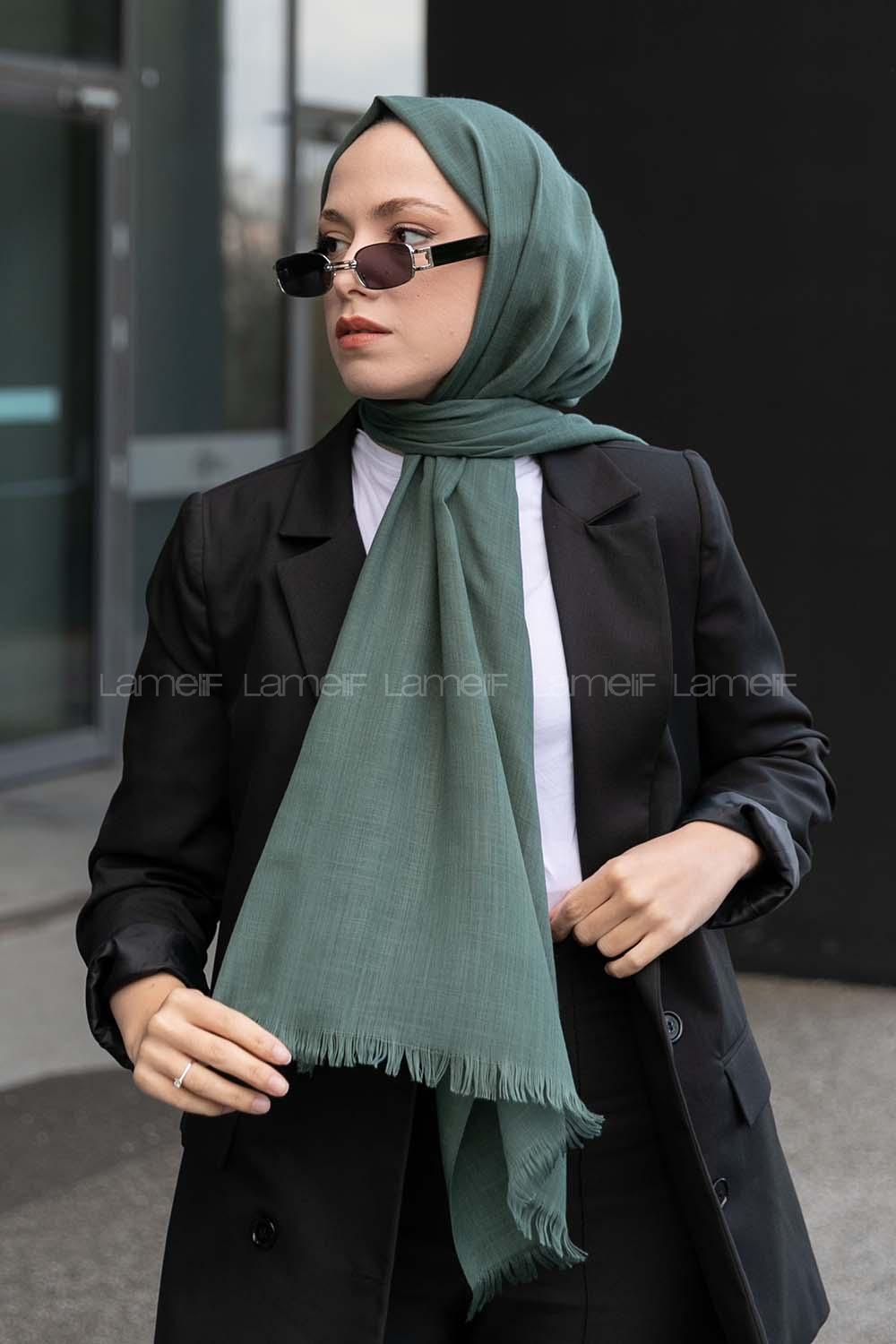 Cagla Green-1 Cotton Fabric Straight Shawl