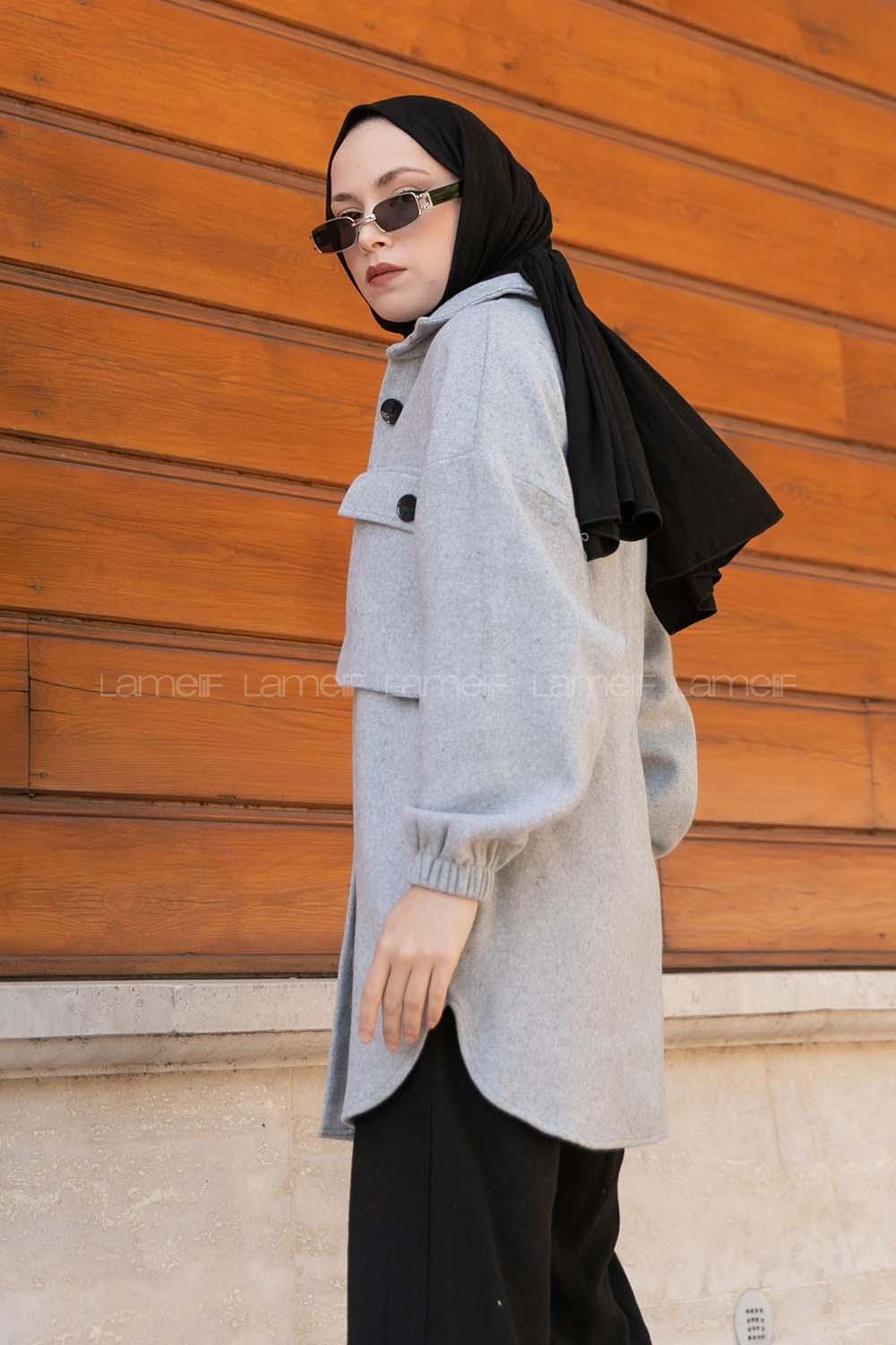 Gray Shirt Collar Long Arm Cotton Jacket