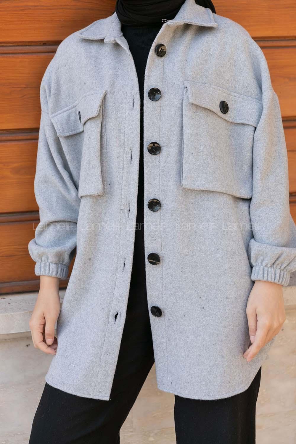 Gray Shirt Collar Long Arm Cotton Jacket