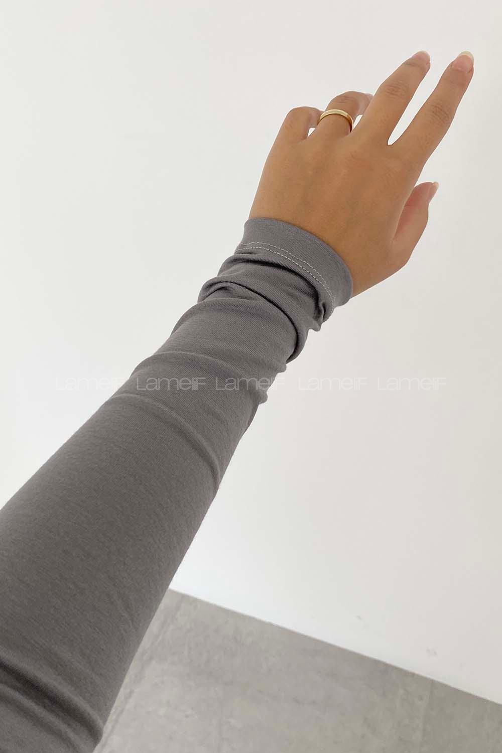 Lamelif Yarım Balıkçı Yaka Düz Renk Body Gri