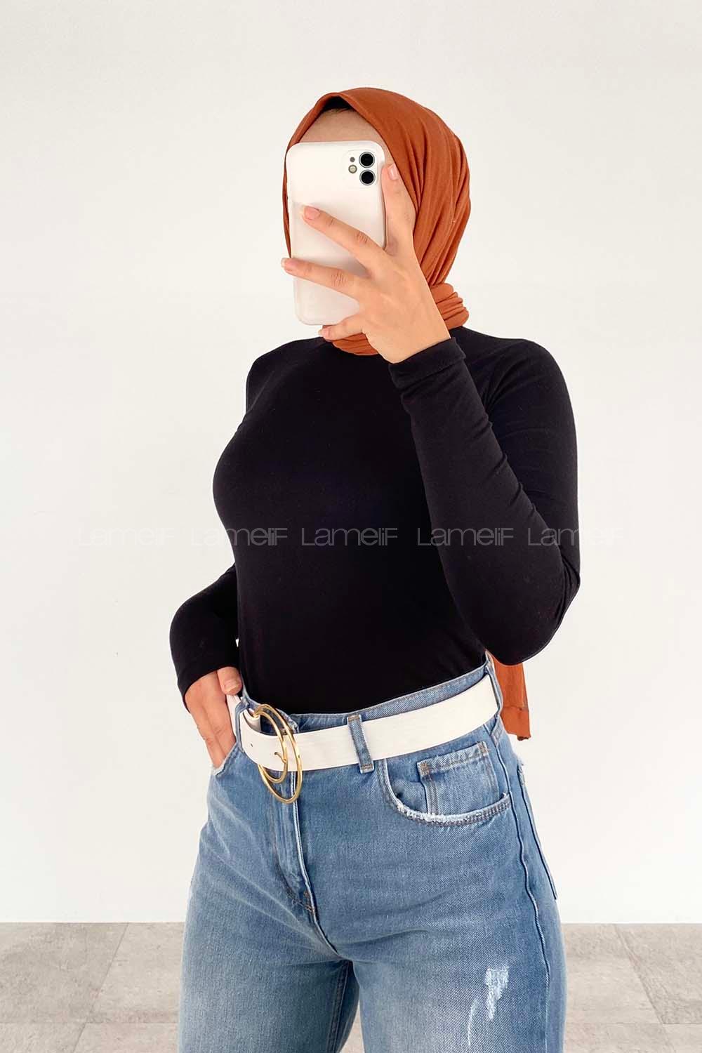 Lamelif Yarım Balıkçı Yaka Düz Renk Body Siyah Renk