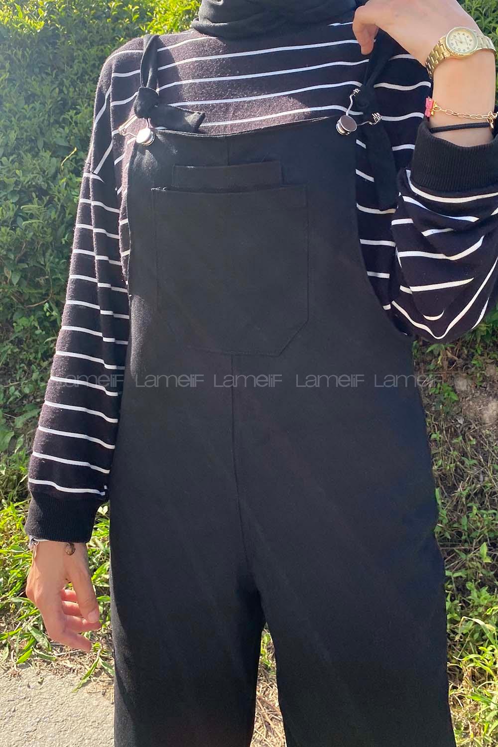 Modalamelif Bahçıvan Askılı Kot Slopet Tulum Siyah