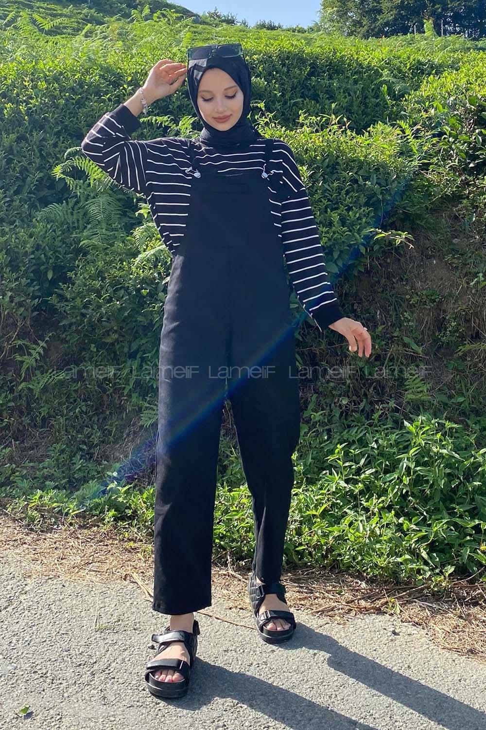 Modalamelif Bahçıvan Askılı Kot Slopet Tulum Siyah