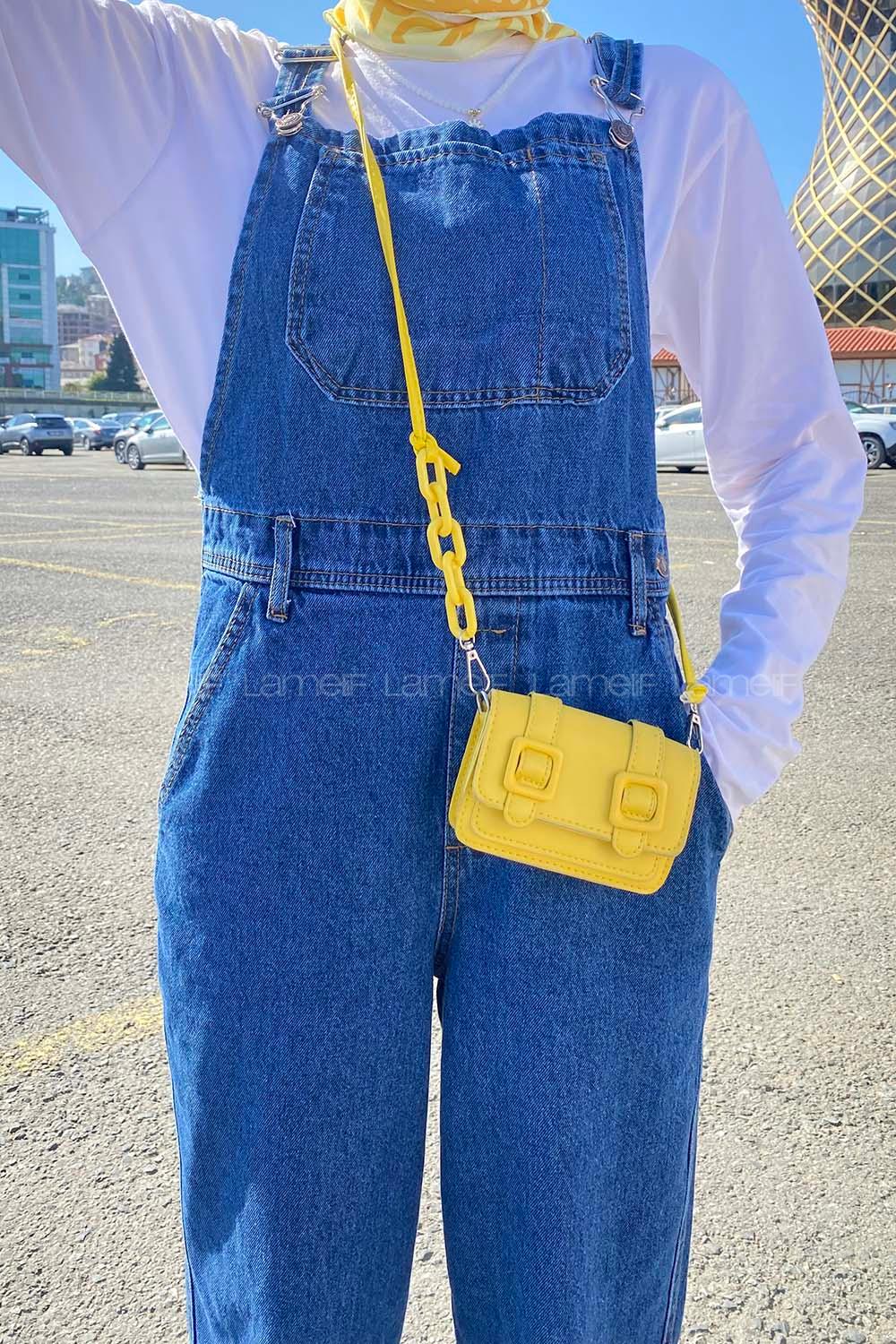 Dark Blue Normal Neck Denim Unprinted Overalls