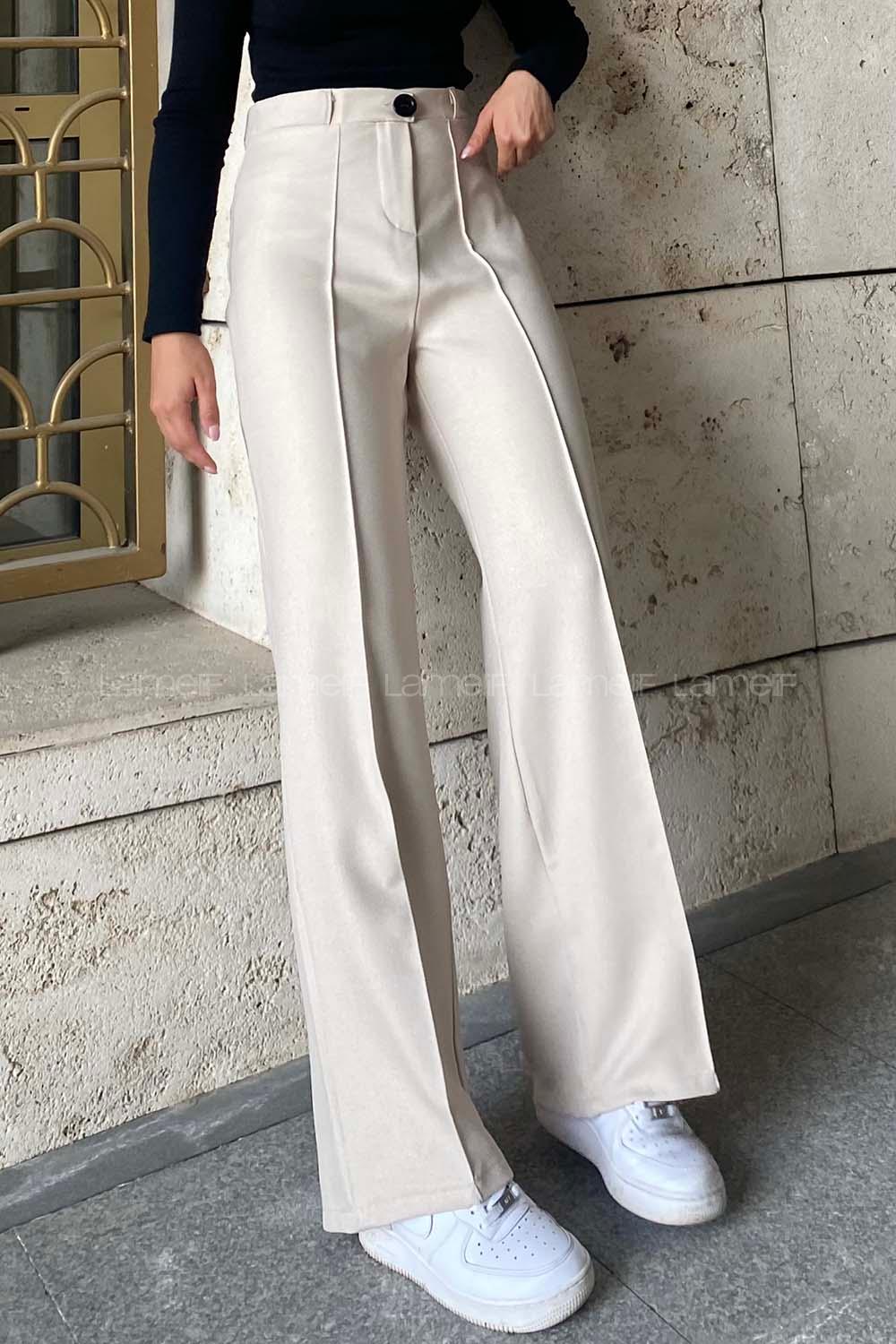 Modalamelif Yün Efekt Çimalı Pantolon Krem