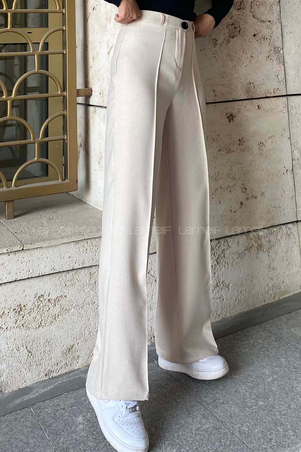 Modalamelif Yün Efekt Çimalı Pantolon Krem