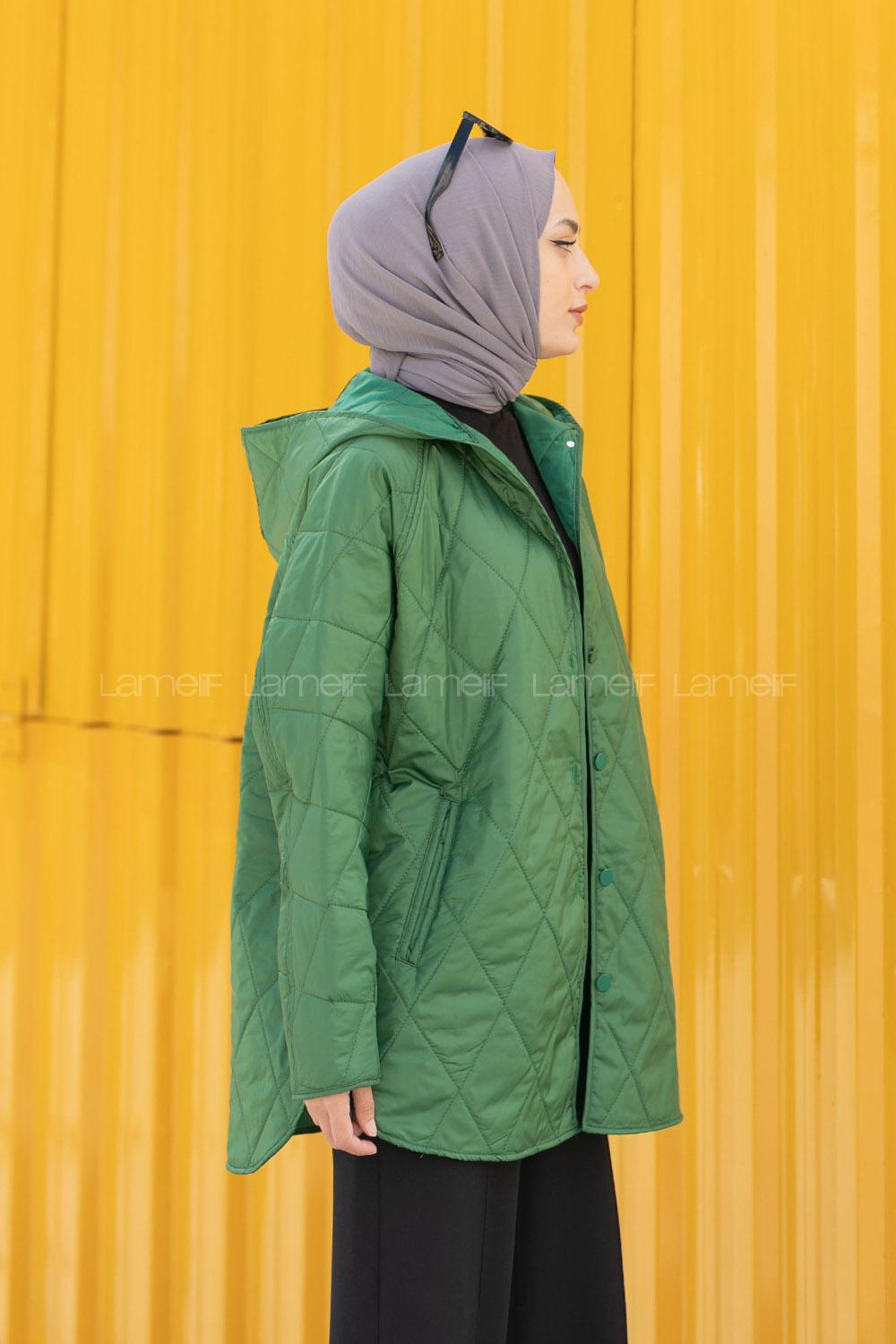 Modalamelif Kapüşonlu Kapitone Mont Yeşil
