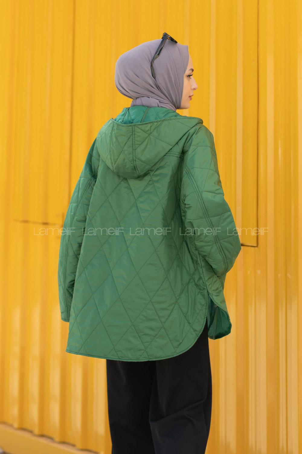 Modalamelif Kapüşonlu Kapitone Mont Yeşil