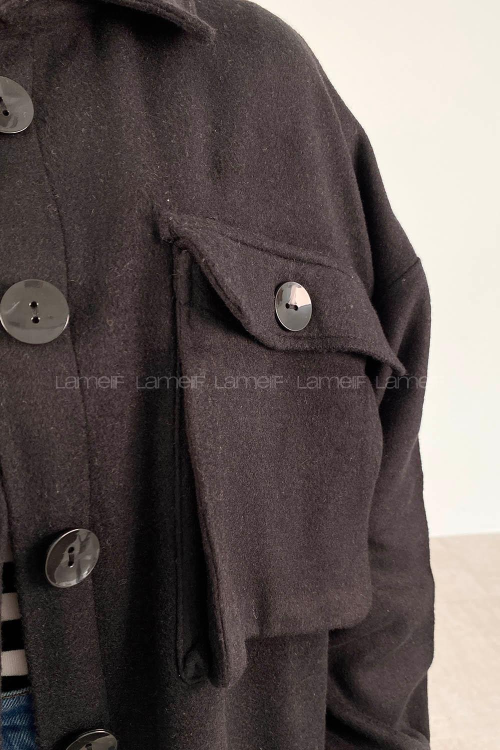 Lamelif Körük Cepli Yüksek Kalite Kaşe Ceket Siyah