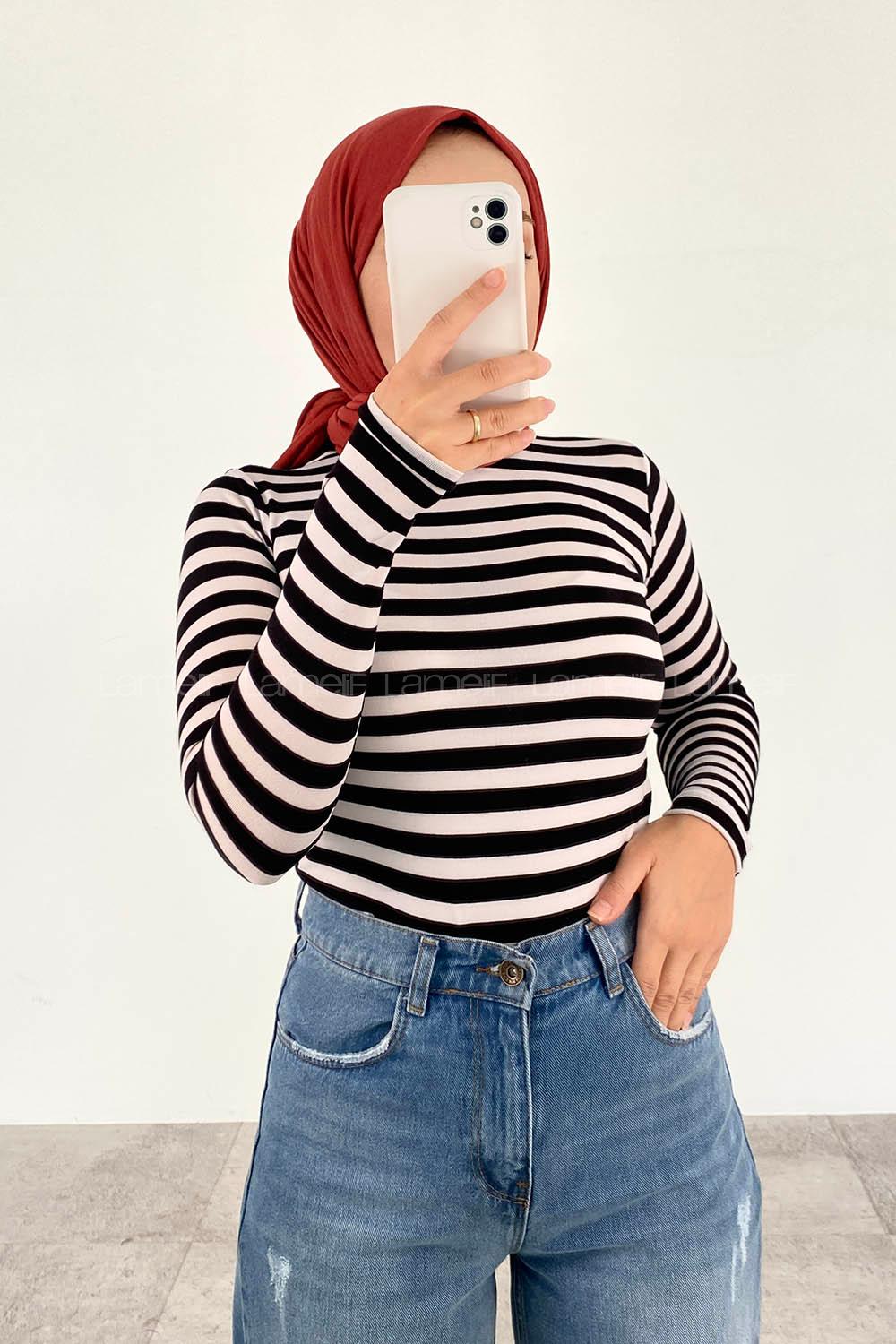 Black Mock Turtle Neck Long Arm Cotton Body