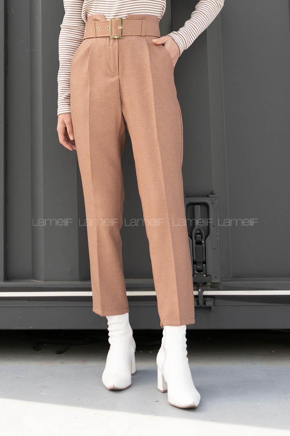 Soft Brown Cotton Fabric High Waist Comfortable Pants
