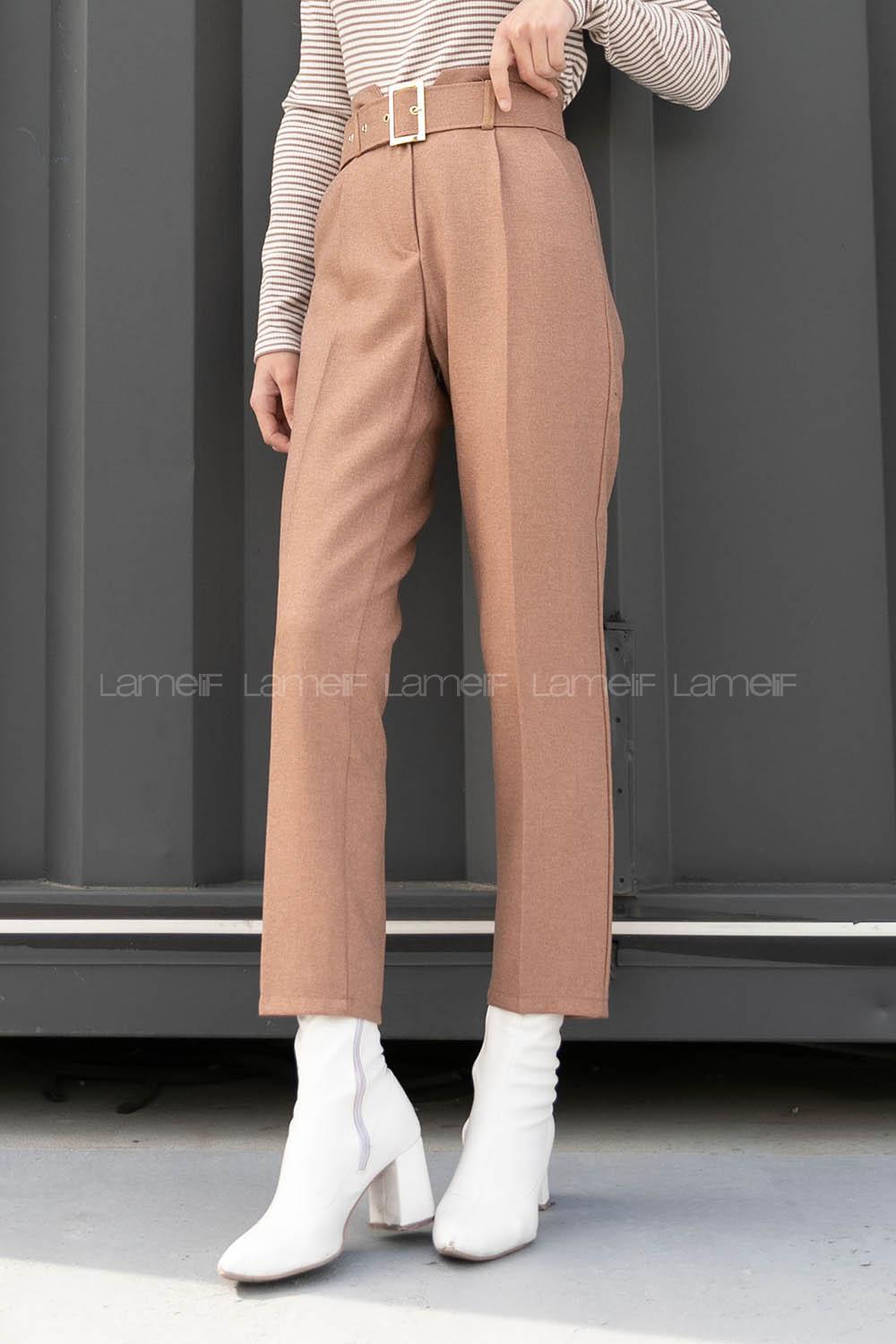 Soft Brown Cotton Fabric High Waist Comfortable Pants