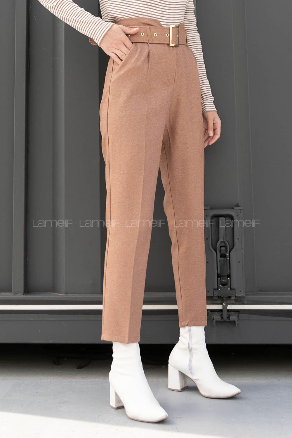 Soft Brown Cotton Fabric High Waist Comfortable Pants