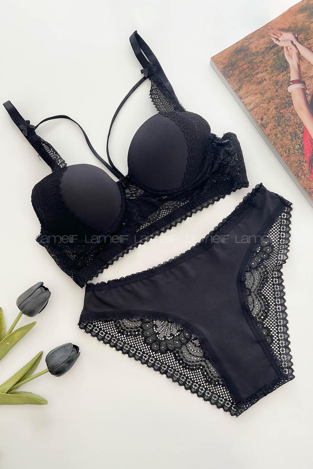 Black Cotton Fabric Underwire Support 