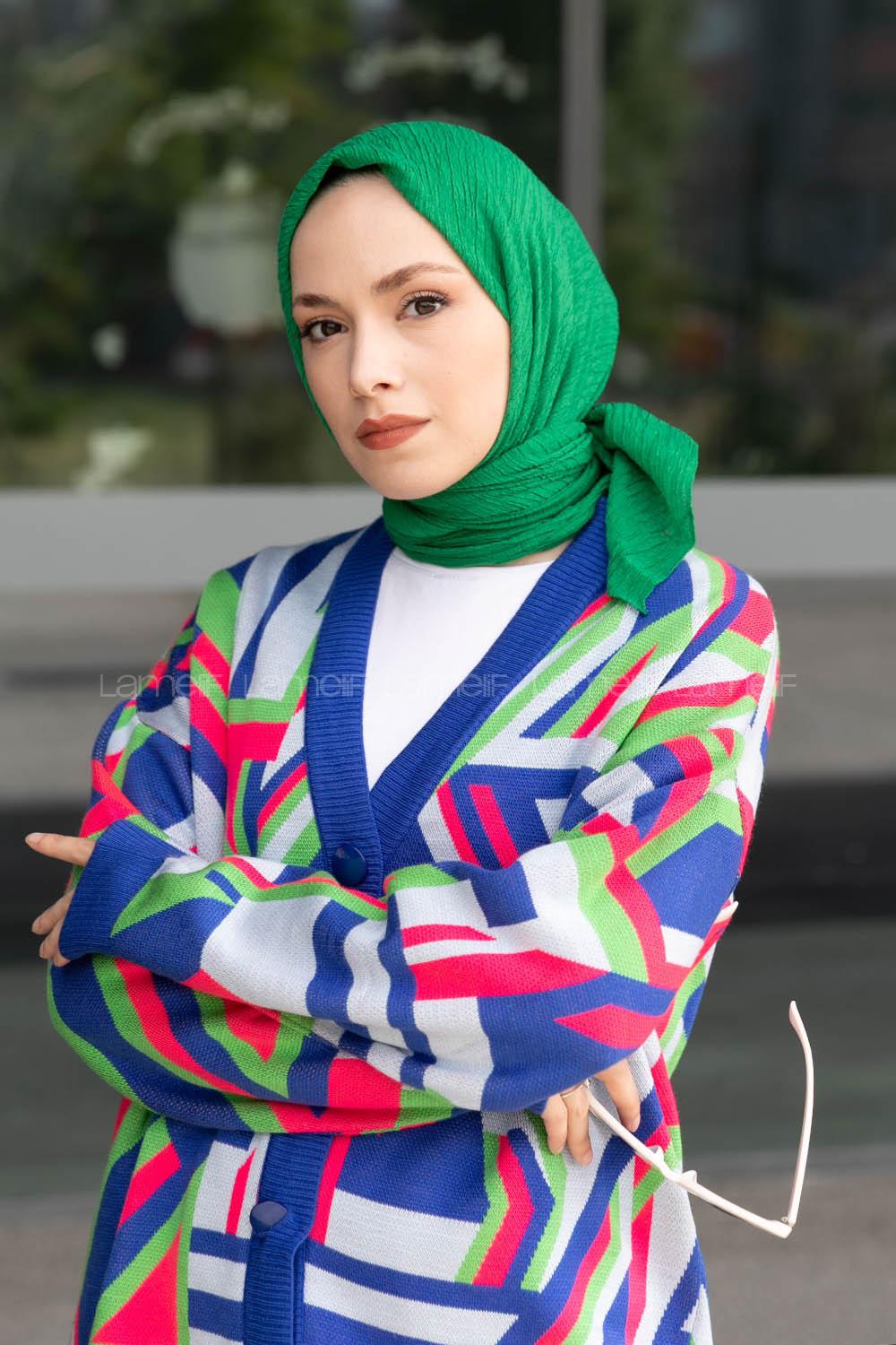 Green Crepe Fabric Straight Scarf