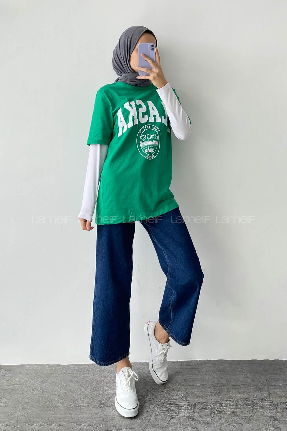Green Crew Neck Short Arm Cotton Printed T-shirt