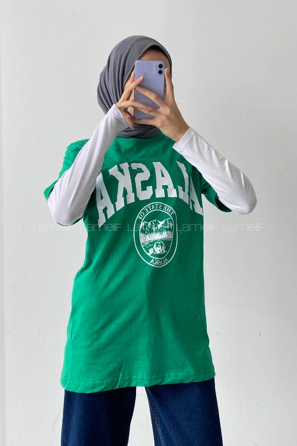 Green Crew Neck Short Arm Cotton Printed T-shirt