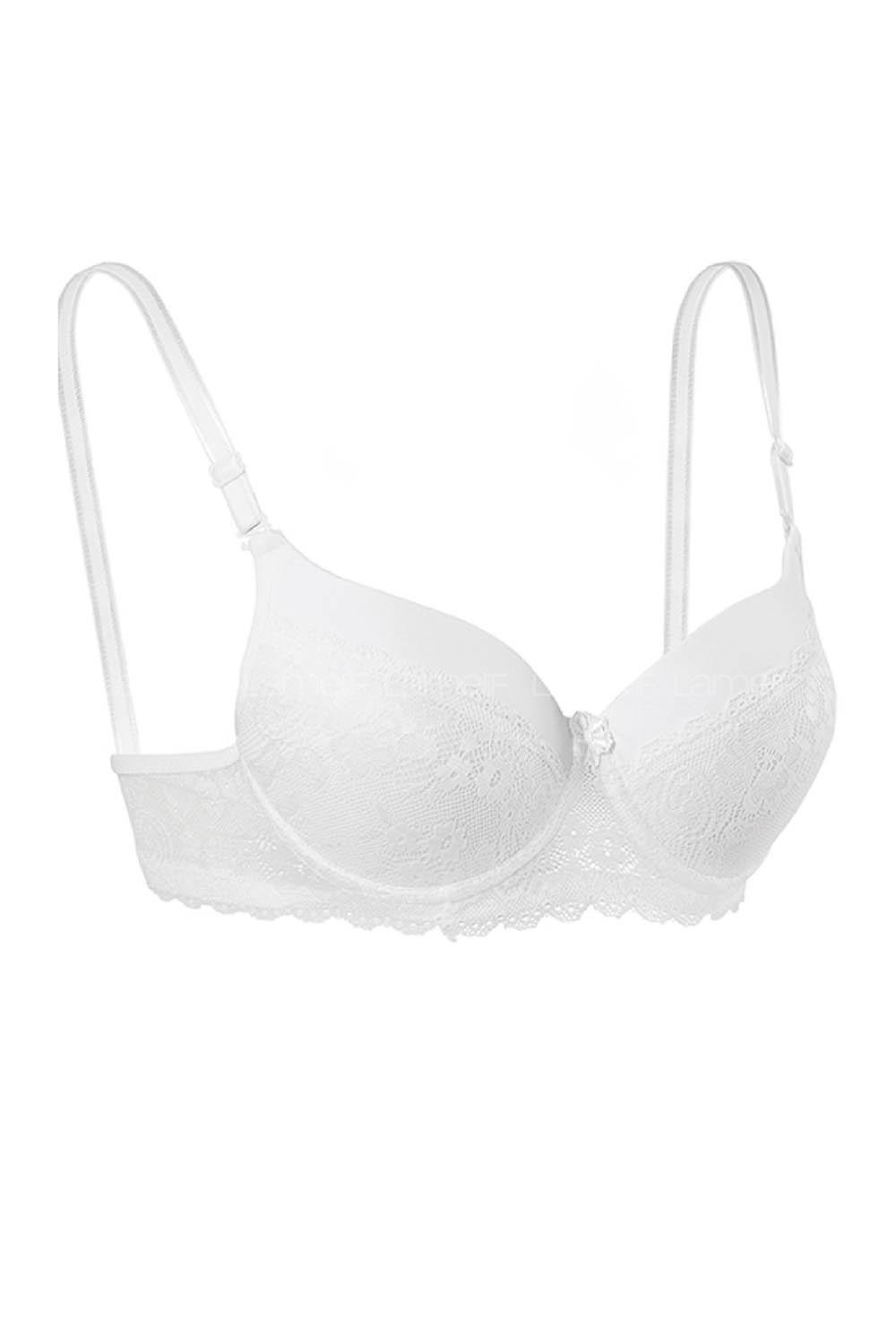 Lamelif Ebru Destekli Slikonlu Kulaklı Yarı Dantel Sütyen Beyaz Renk