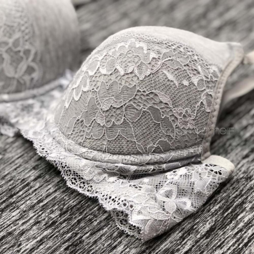 Lamelif Ebru Destekli Slikonlu Kulaklı Yarı Dantel Sütyen Gri Renk