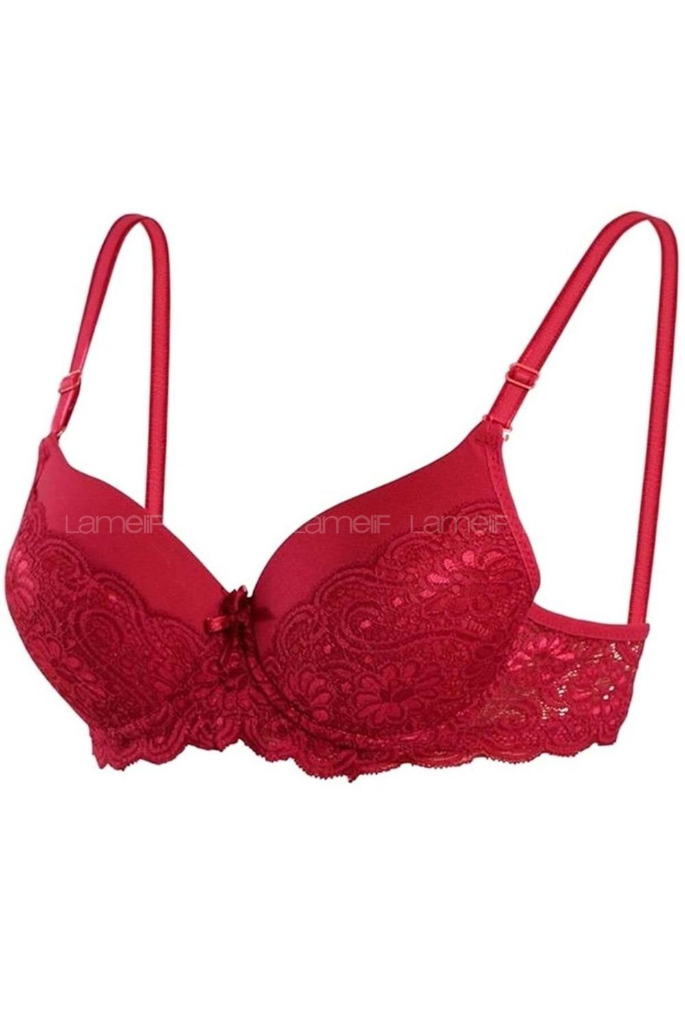 Lamelif Ebru Destekli Slikonlu Kulaklı Yarı Dantel Sütyen Kırmızı Renk