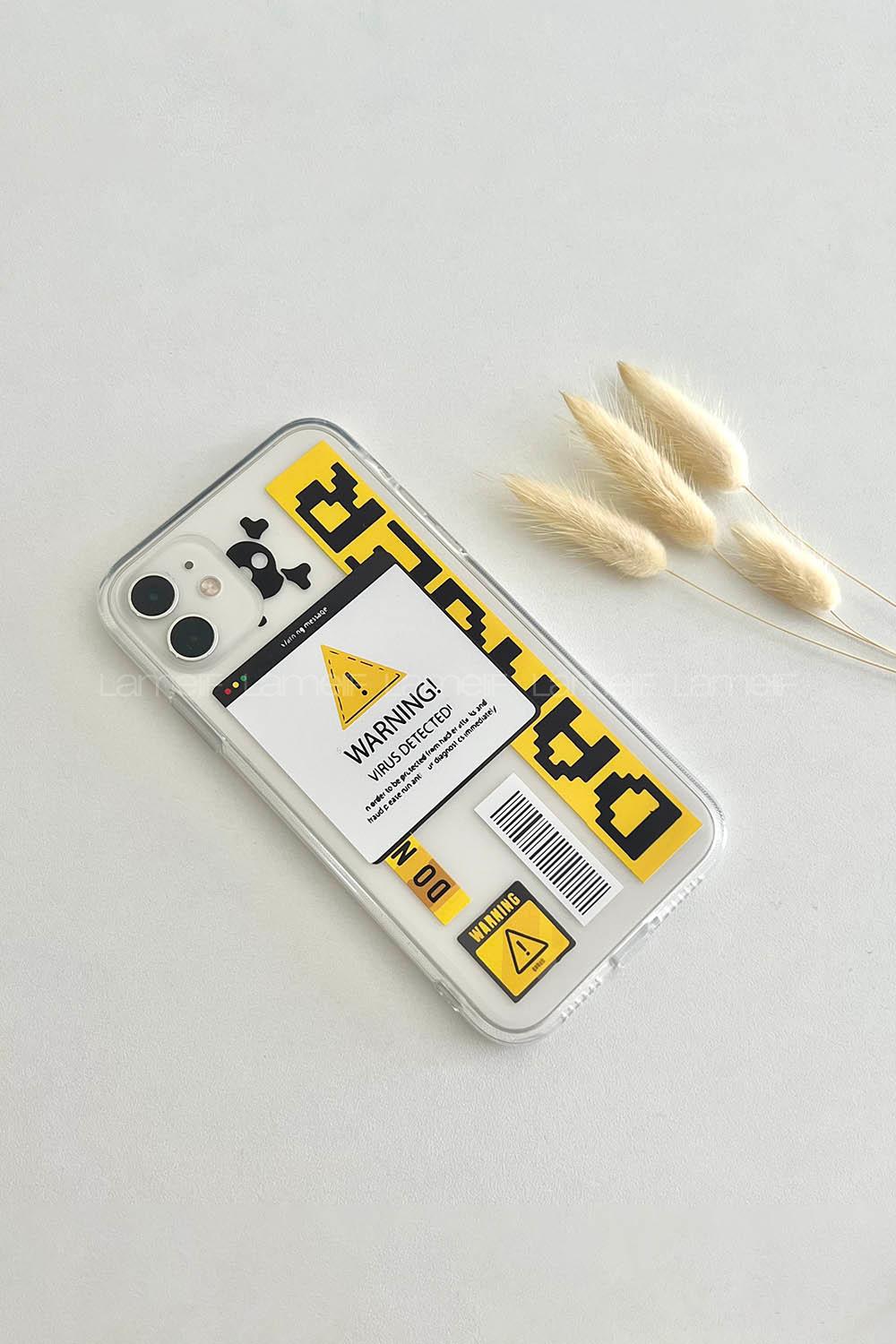 Lamelif ıPhone 11 Warning Baskılı Şeffaf Telefon Kılıfı