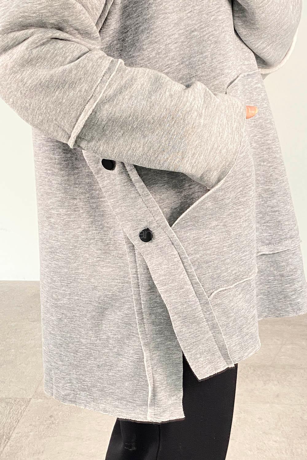 Modalamelif Yanı Düğme Detaylı Oversize Sweatshirt Gri