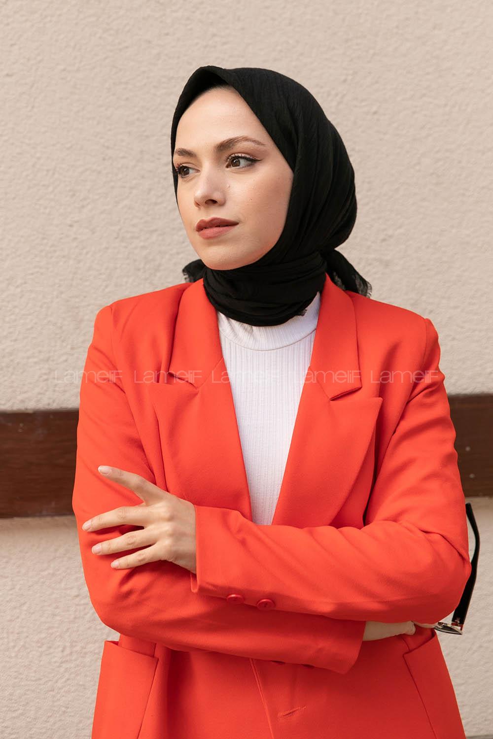 Lamelif Ayrobin Pamuk Eşarp Siyah