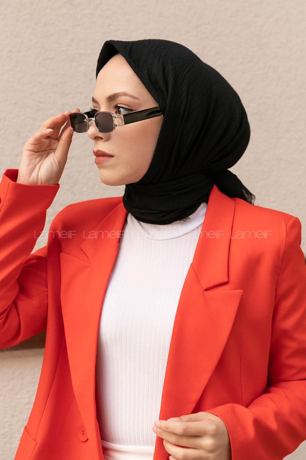 Lamelif Ayrobin Pamuk Eşarp Siyah