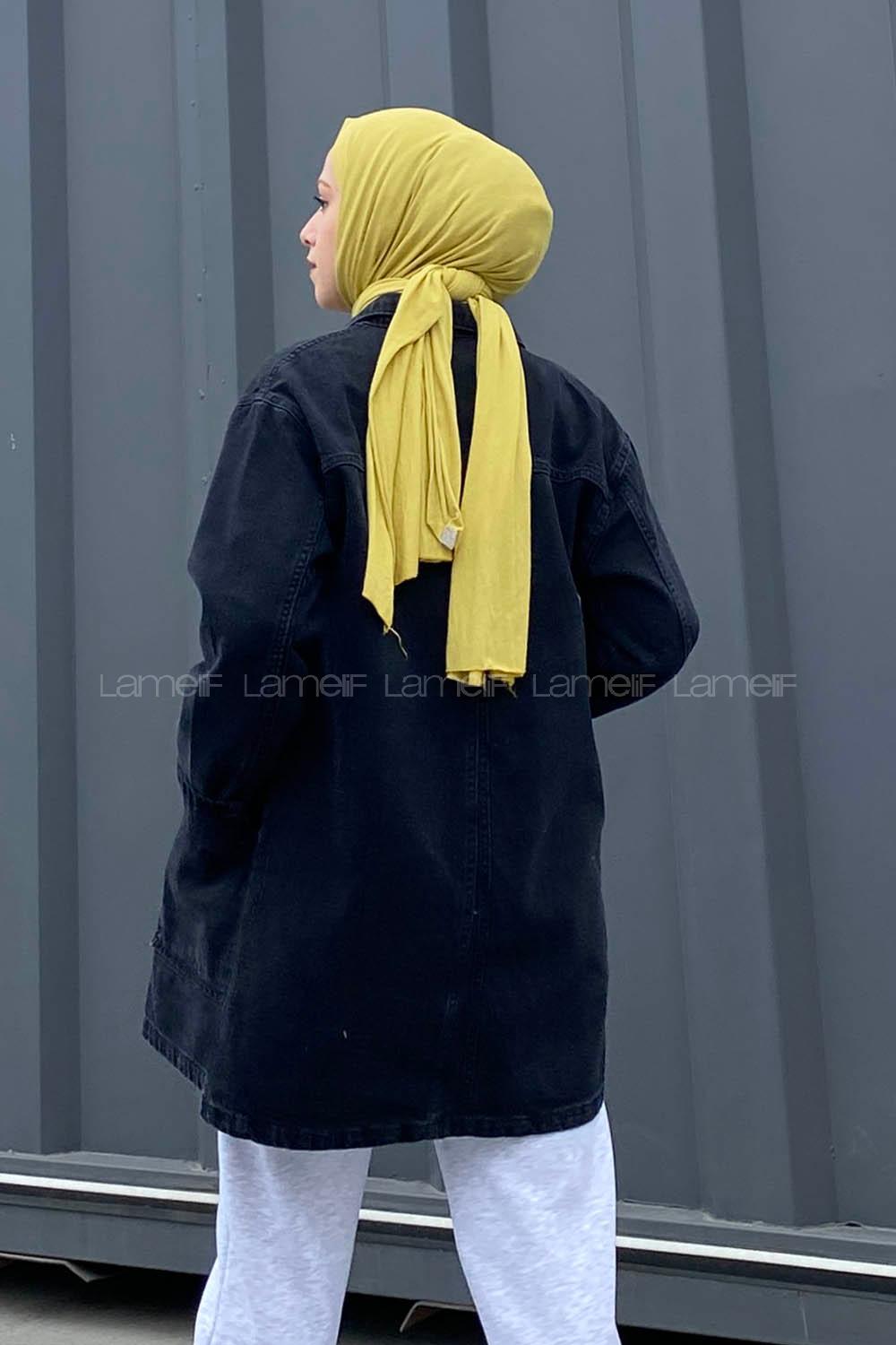 Lamelif Cepli Düğmeli Eskitme Kot Füme