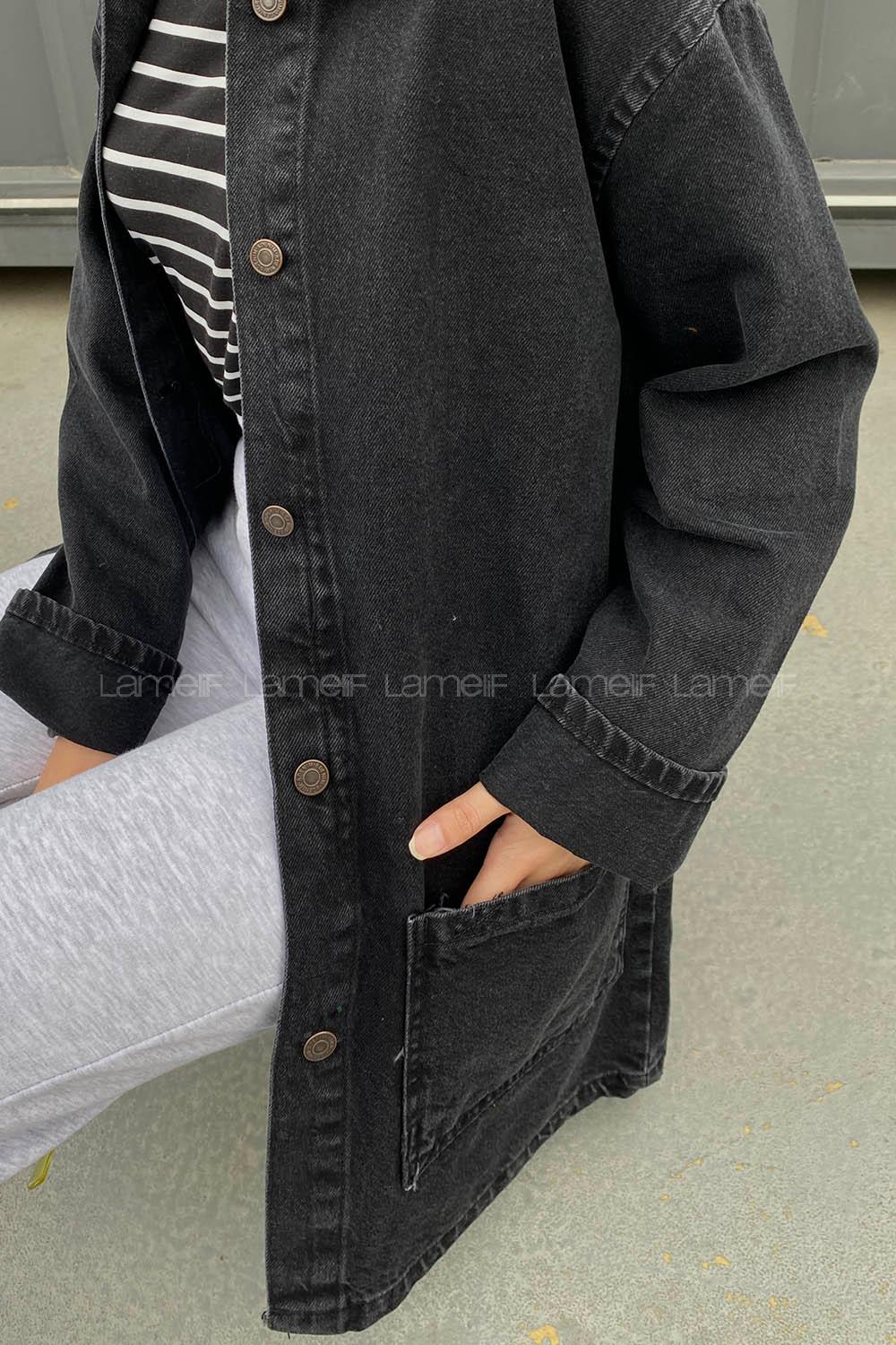 Lamelif Cepli Düğmeli Eskitme Kot Füme