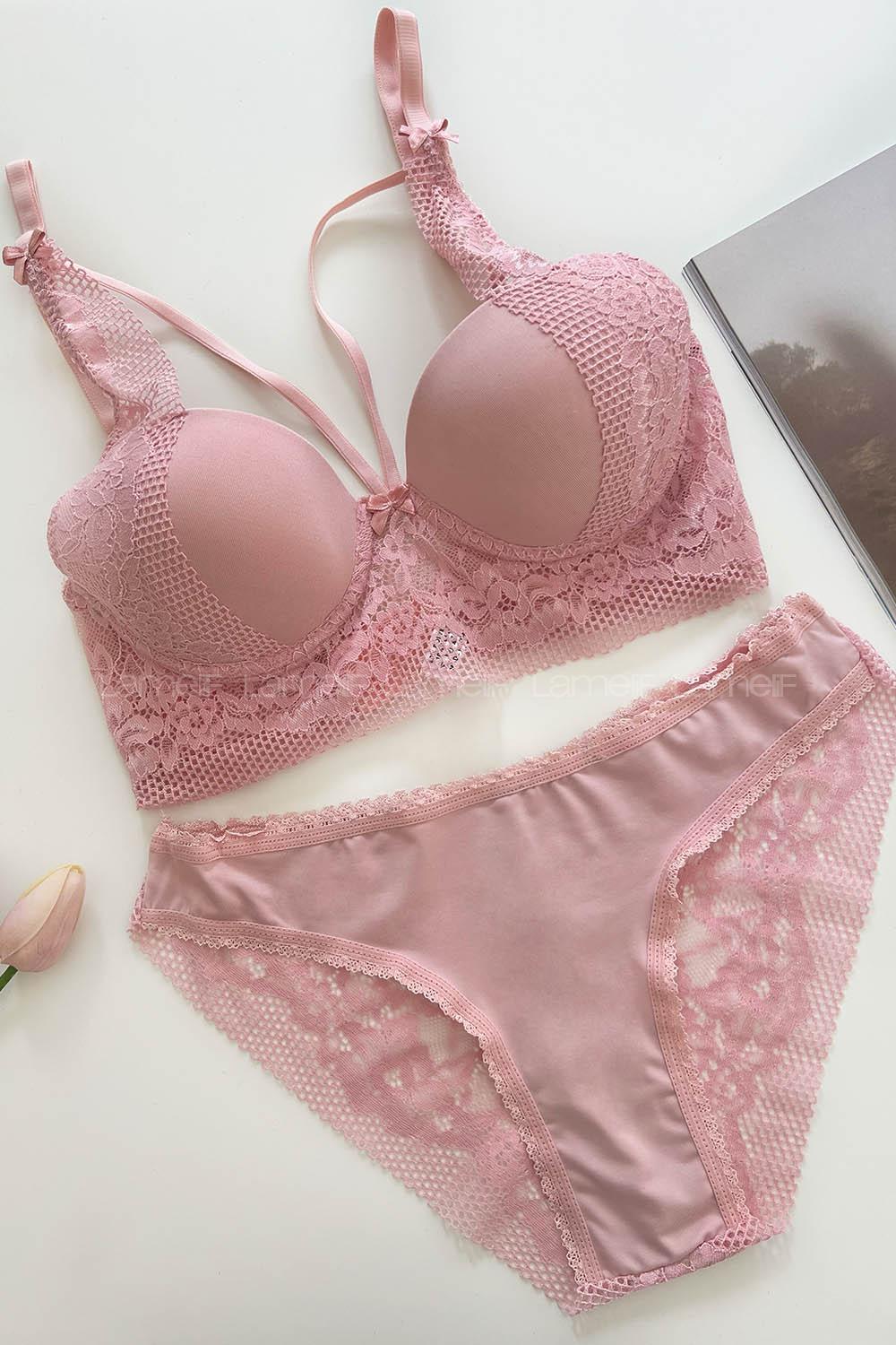 Lamelif Arona Balkonet Nefes Alan Desteksiz Takım Pudra Renk