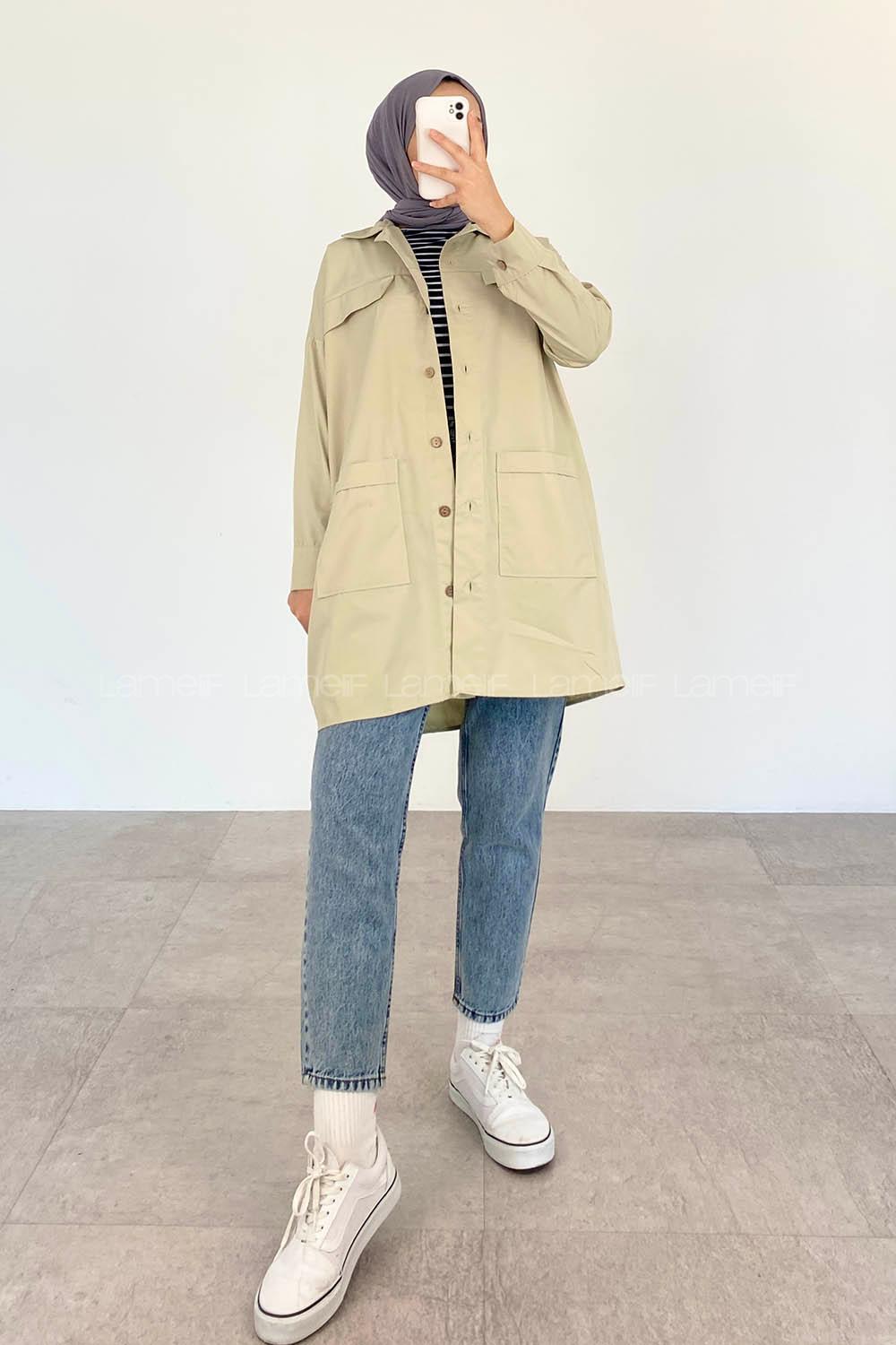 Water Green Shirt Collar Long Arm Cotton Fabric Unprinted Shirt