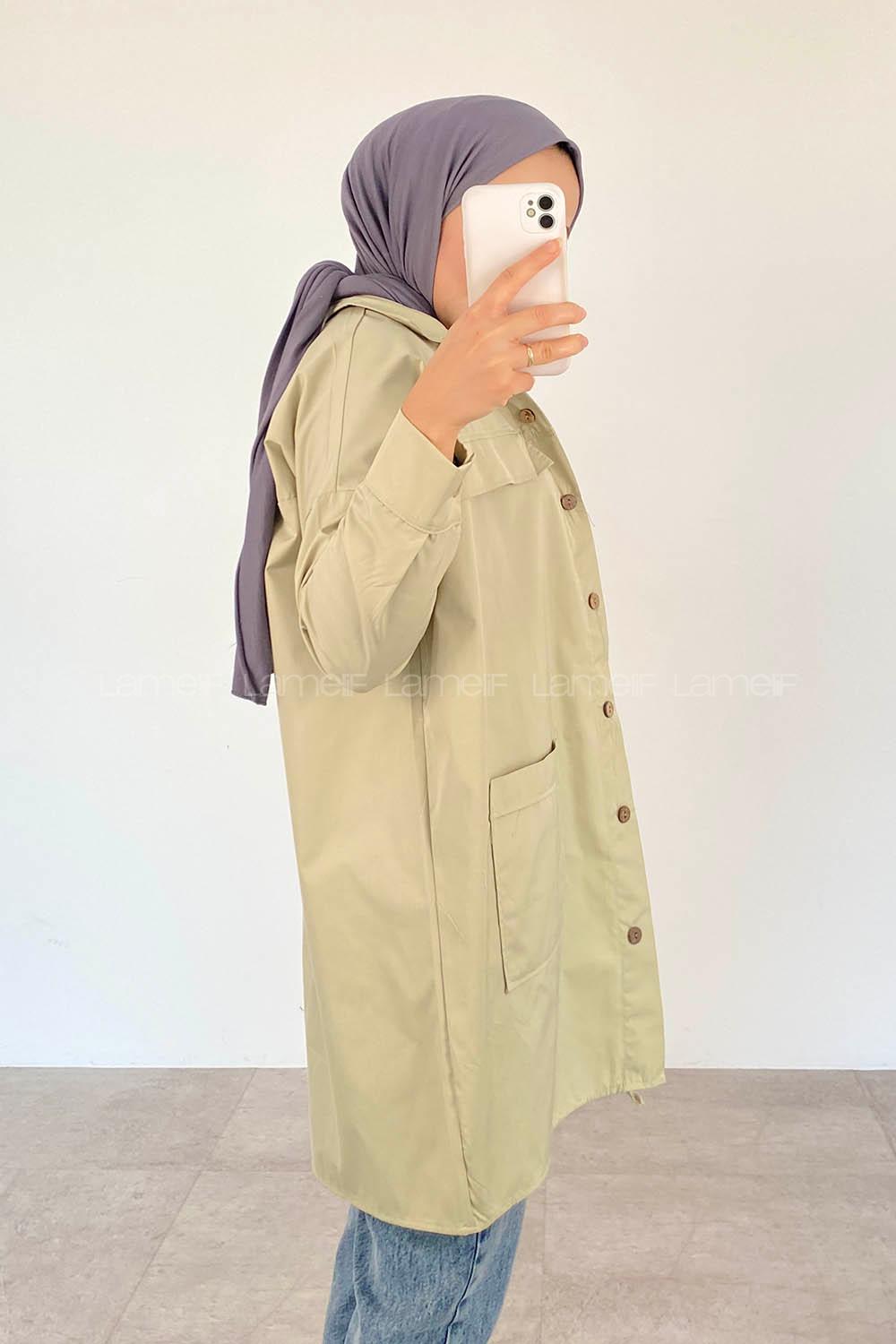 Water Green Shirt Collar Long Arm Cotton Fabric Unprinted Shirt