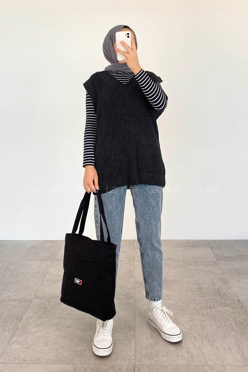 Modalamelif Ovarsize V Yaka Süveter Füme