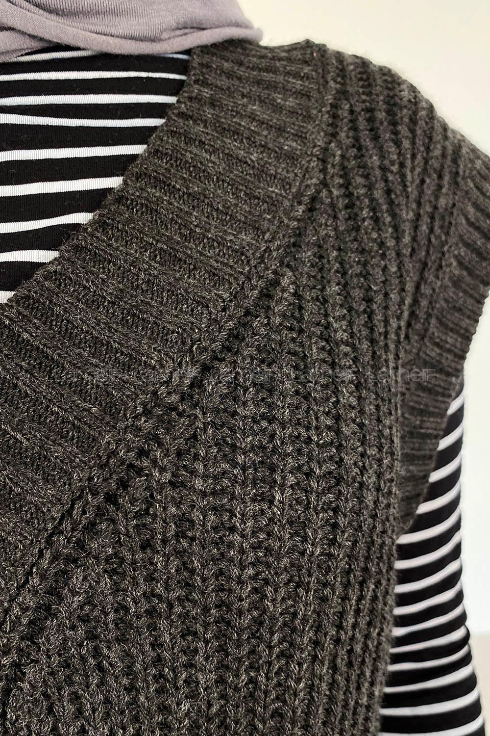 Modalamelif Ovarsize V Yaka Süveter Füme