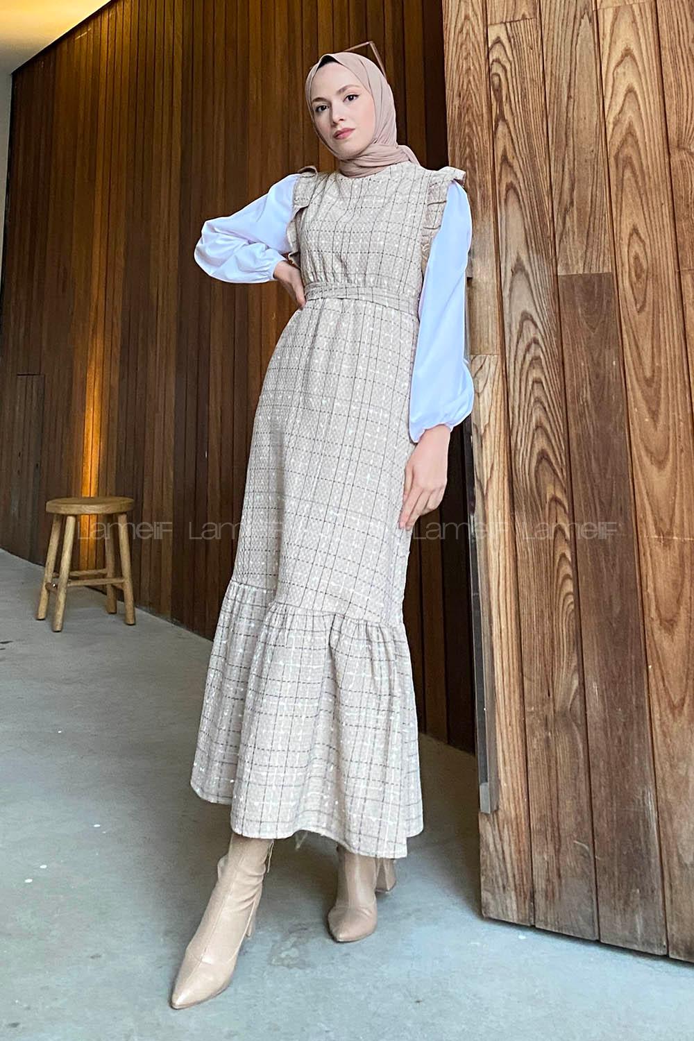 Brown With Milk Mandarin Collar Cotton Fabric Unprinted Dresess