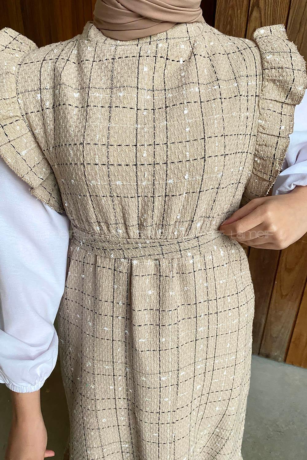 Brown With Milk Mandarin Collar Cotton Fabric Unprinted Dresess