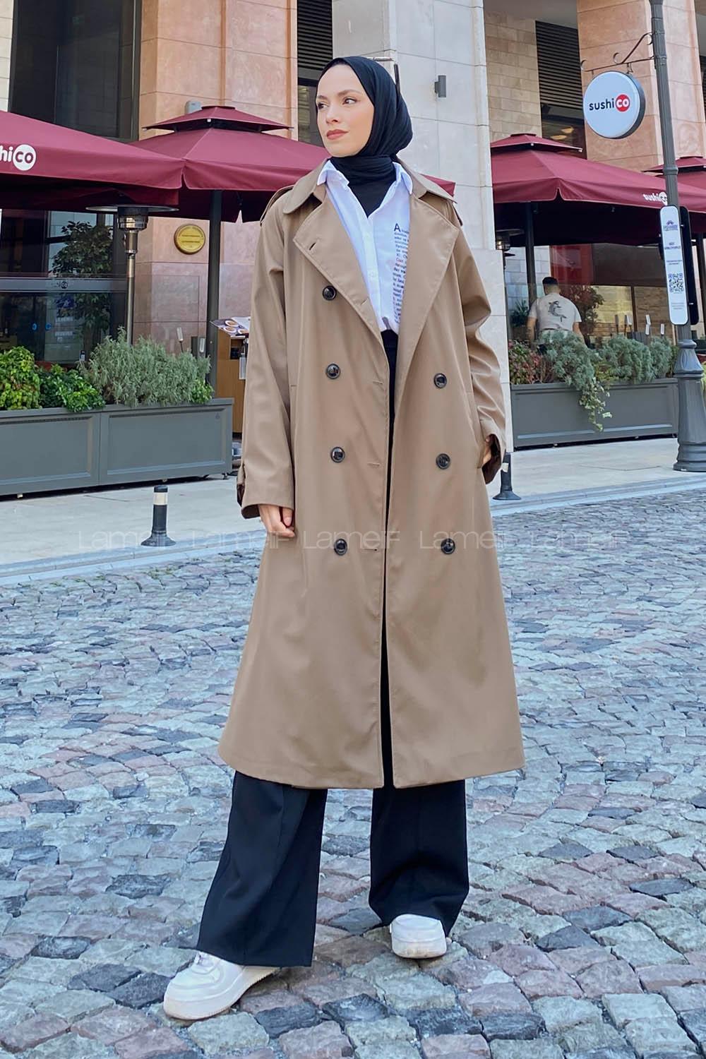 Brown Reglan Sleeveless Arm Without Accessories Poplin Fabric Trench Coat