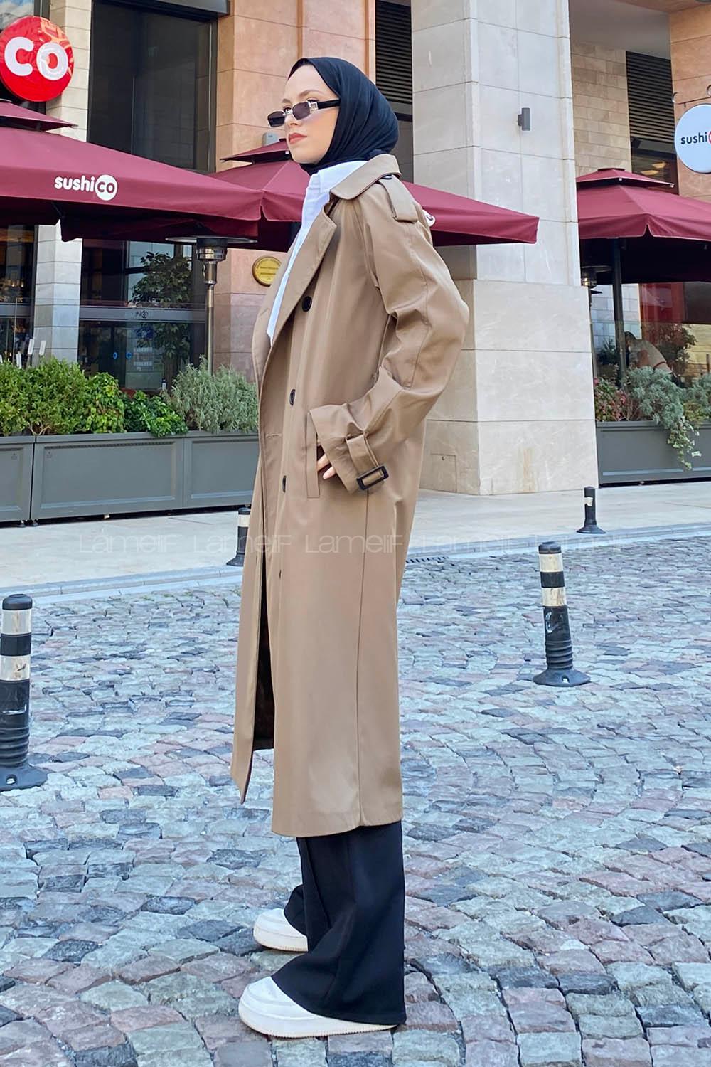 Brown Reglan Sleeveless Arm Without Accessories Poplin Fabric Trench Coat