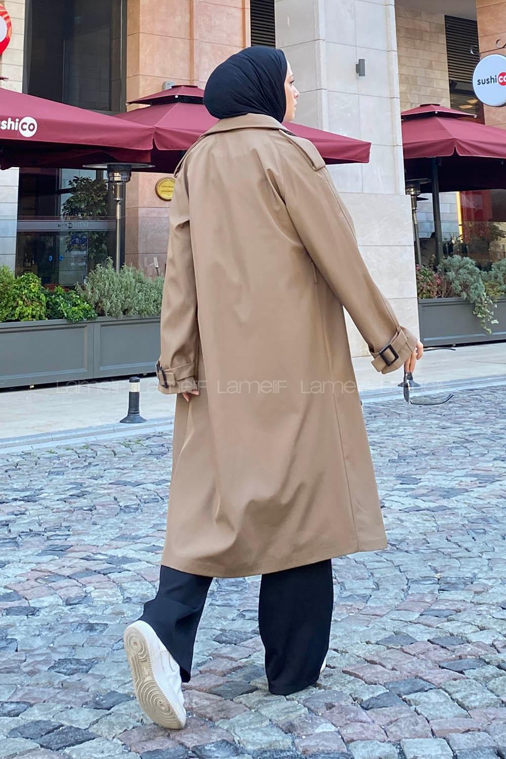 Brown Reglan Sleeveless Arm Without Accessories Poplin Fabric Trench Coat